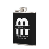 Custom Groomsman Best Man Wedding Monogram Black  フラスク (左)