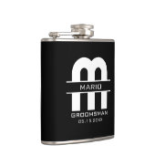 Custom Groomsman Best Man Wedding Monogram Black  フラスク (右)