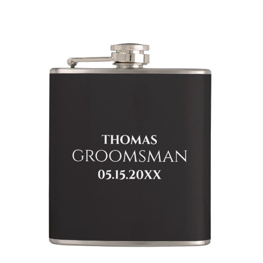 Custom Groomsman Best Man Wedding Monogram Black  フラスク (正面)