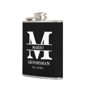 Custom Groomsman Best Man Wedding Monogram Black  フラスク (左)