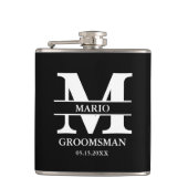 Custom Groomsman Best Man Wedding Monogram Black  フラスク (正面)