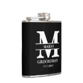Custom Groomsman Best Man Wedding Monogram Black  フラスク (右)