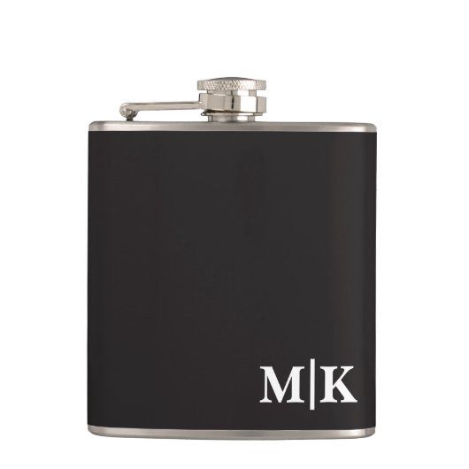 Custom Groomsman Best Man Wedding Monogram Black  フラスク (正面)
