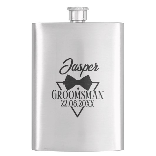 Custom Groomsman Name Bow Tie Wedding Party Gift フラスク (正面)