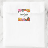 Custom Groovy Pink Orange Floral Bridal Shower  スクエアシール (バッグ)