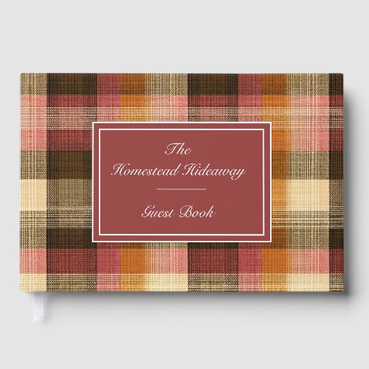 Custom Guest Book Gingham Style Vacation Rentals ゲストブック (正面)
