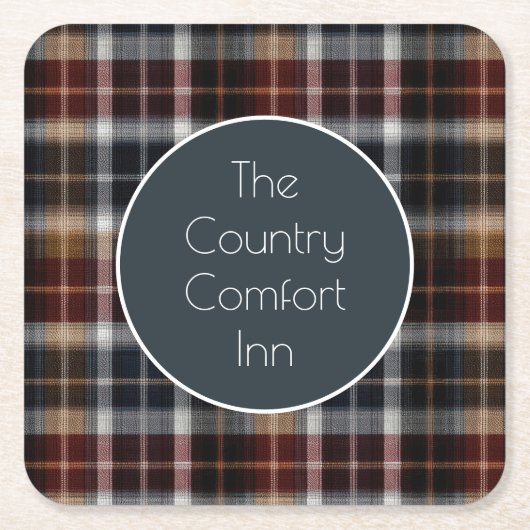 Custom Guest Coaster Gingham Vacation Rentals スクエアペーパーコースター (正面)