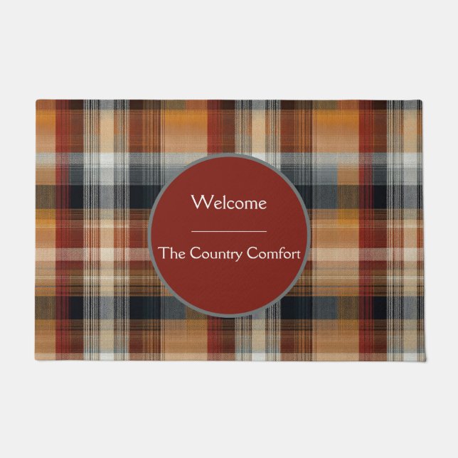 Custom Guest Door Mat Gingham Vacation Rentals ドアマット (正面)