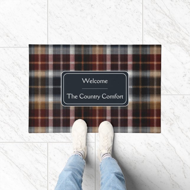Custom Guest Door Mat Gingham Vacation Rentals ドアマット (室内)