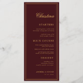 Custom Guest Name Burgundy Gold Place Card Menu メニュー (正面)