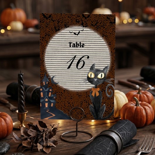 Custom Halloween Table Number Card Black Cat Spook テーブルナンバー