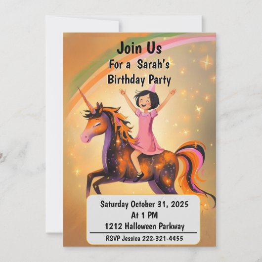 Custom Halloween Unicorn Birthday Party Invitation 招待状 (正面)