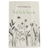 Custom Hand Drawn Botanical Thank You Gift Bag  ミディアムペーパーバッグ (正面)