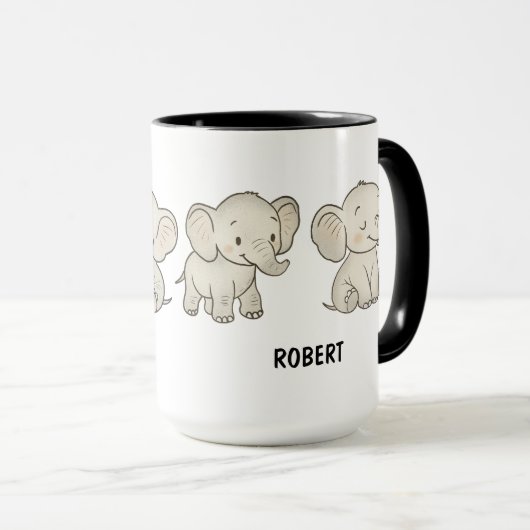 Custom Hand Drawn Cute Elephant Coffee マグカップ (正面右)