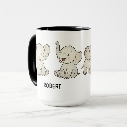 Custom Hand Drawn Cute Elephant Coffee マグカップ (正面左)
