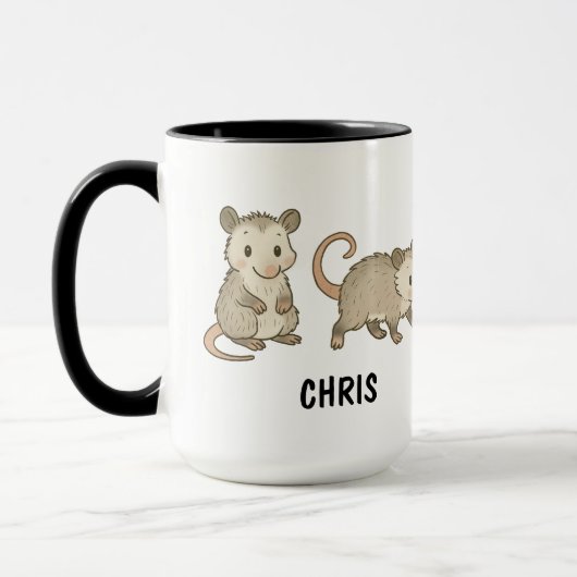 Custom Hand Drawn Cute Opossum Coffee マグカップ (左)