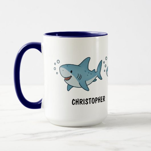 Custom Hand Drawn Cute Shark Coffee マグカップ (左)