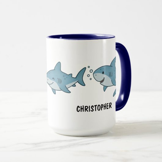 Custom Hand Drawn Cute Shark Coffee マグカップ (正面右)