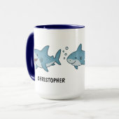 Custom Hand Drawn Cute Shark Coffee マグカップ (正面左)