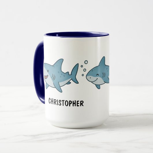 Custom Hand Drawn Cute Shark Coffee マグカップ (正面左)