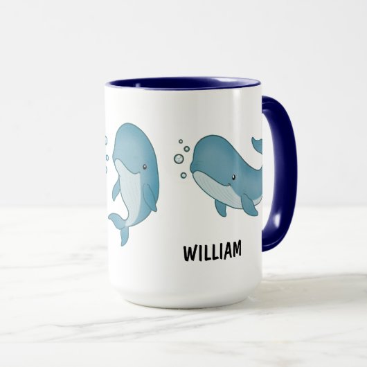 Custom Hand Drawn Cute Whale Coffee Mug マグカップ (正面右)