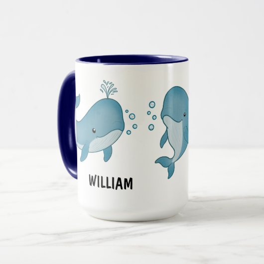 Custom Hand Drawn Cute Whale Coffee Mug マグカップ (正面左)