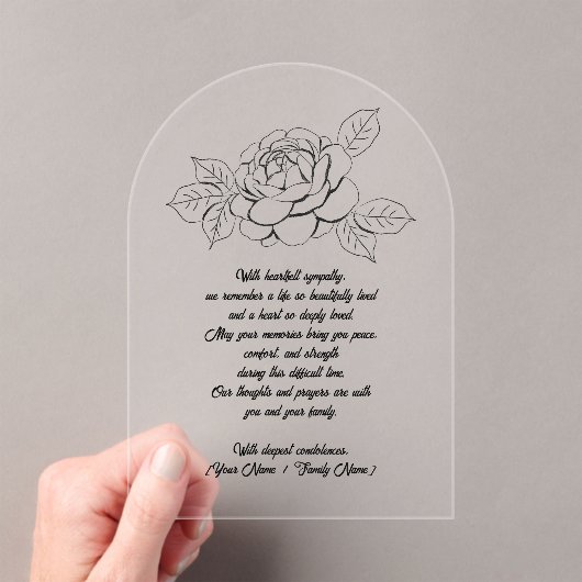Custom Hand Drawn Flower Sympathy Acrylic Card アクリル招待状 (インサイチュ (ポータブル))