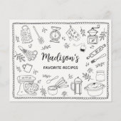 Custom Hand Drawn Kitchen Utensils Recipe Card (裏面)