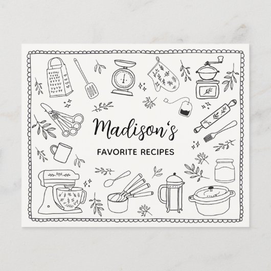 Custom Hand Drawn Kitchen Utensils Recipe Card (裏面)