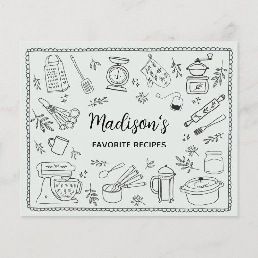 Custom Hand Drawn Kitchen Utensils Recipe Card (裏面)