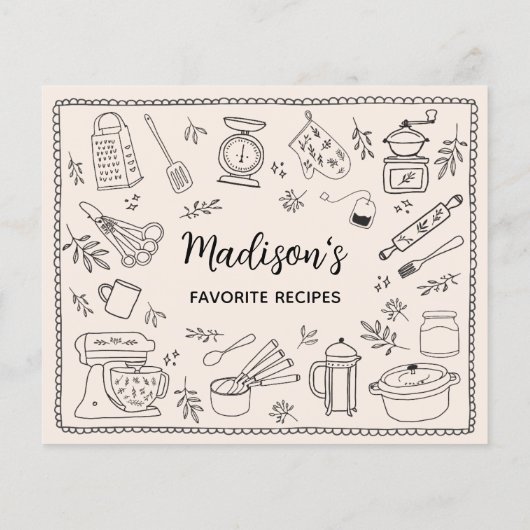 Custom Hand Drawn Kitchen Utensils Recipe Card (裏面)