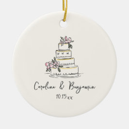 Custom Handwritten Blush Cream Doodle Wedding Cake セラミックオーナメント