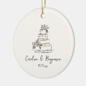 Custom Handwritten Blush Cream Doodle Wedding Cake セラミックオーナメント (左)