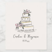 Custom Handwritten Blush Cream Doodle Wedding Cake ワインラベル (シングルラベル)