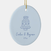 Custom Handwritten Cool Blue Doodle Wedding Cake セラミックオーナメント (右)