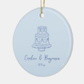 Custom Handwritten Cool Blue Doodle Wedding Cake セラミックオーナメント (左)