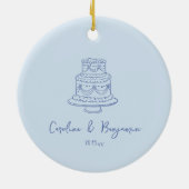Custom Handwritten Cool Blue Doodle Wedding Cake セラミックオーナメント (裏面)