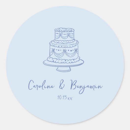 Custom Handwritten Cool Blue Doodle Wedding Cake ラウンドシール (正面)