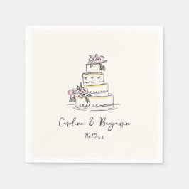 Custom Handwritten Pink Yellow Doodle Wedding Cake スタンダードカクテルナプキン