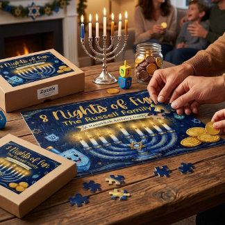 Custom Hanukkah Family Game Night Jigsaw Puzzle ジグソーパズル