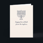 Custom Hanukkah Menorah Minimalist Doodle Letter シーズンカード<br><div class="desc">This modern Hanukkah card features a clean navy line-art menorah paired with soft handwritten script for a simple, heartfelt look. The minimalist front keeps the focus on your greeting, while the inside offers space for a warm family letter, yearly update, or personal message. Designed for families who want something elegant...</div>