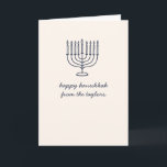 Custom Hanukkah Menorah Minimalist Doodle Letter シーズンカード<br><div class="desc">This modern Hanukkah card features a clean navy line-art menorah paired with soft handwritten script for a simple, heartfelt look. The minimalist front keeps the focus on your greeting, while the inside offers space for a warm family letter, yearly update, or personal message. Designed for families who want something elegant...</div>