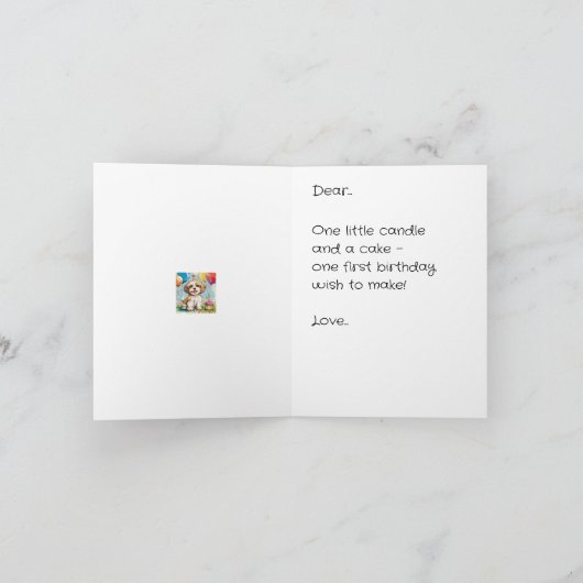 Custom Happy 1st Birthday Congratulations, Puppy  カード (内部)