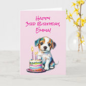 Custom Happy 3rd Birthday Congratulations, Girl,  カード (黄色い花)