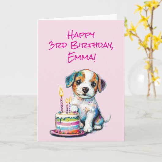 Custom Happy 3rd Birthday Congratulations, Girl,  カード (黄色い花)