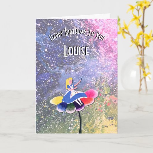 Custom Happy Birthday ALICE card カード (黄色い花)