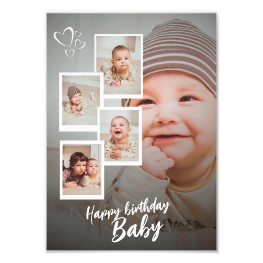 Custom Happy Birthday Baby Photo Collage Plaque フォトプリント (正面)