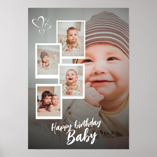 Custom Happy Birthday Baby Photo Collage Plaque ポスター (正面)