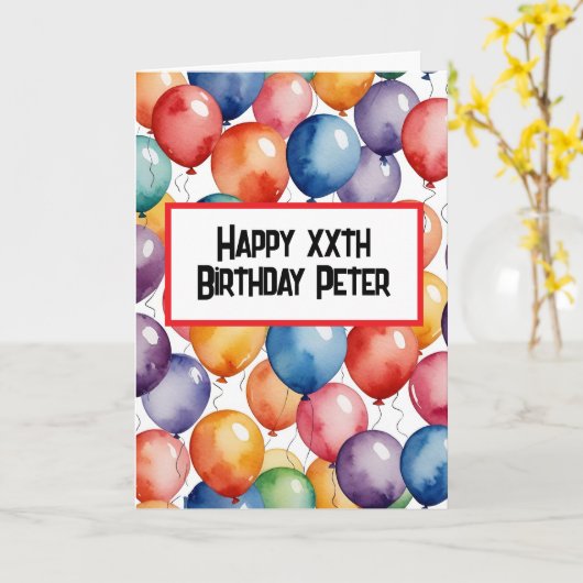 Custom Happy Birthday balloons WATERCOLOR  カード (黄色い花)