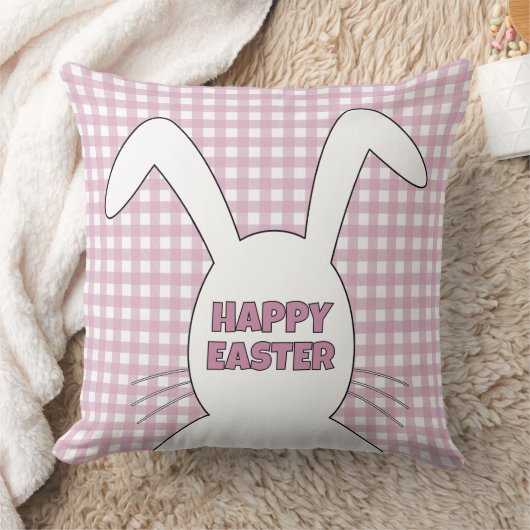 Custom Happy Easter Bunny Pink Gingham Plaid クッション (ブランケット)